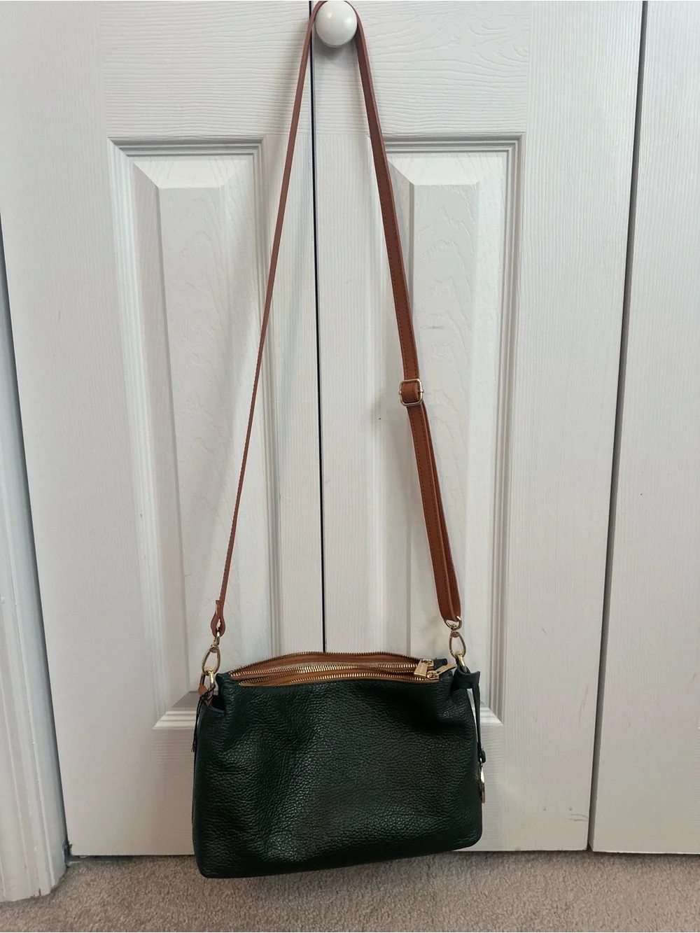 NWOT Authentic Genuine Leather Valentina Dark Green Leather Crossbody Bag